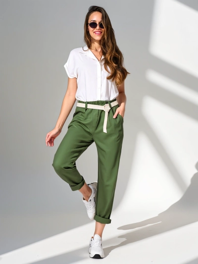 Royalfashion Pantalons simples pour femmes avec ceinture