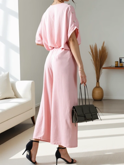 Ensemble décontracté Royalfashion pour femmes avec blouse à manches courtes et pantalon large