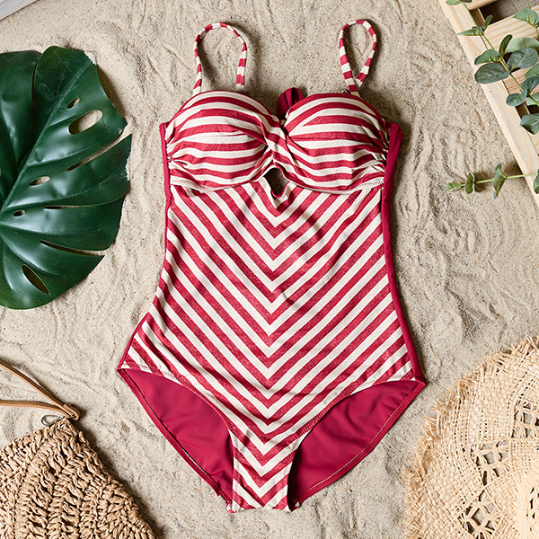 Maillot de bain une pièce rouge rayé pour femme- Underwear
