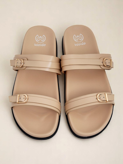 Royalfashion Sandales en cuir écologique pour femme, EcoTwins Slides