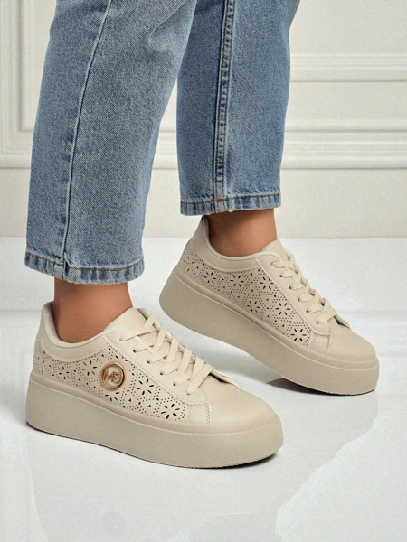 Aurelia Sneakers Plateforme Beige Royalfashion Cuir Écologique