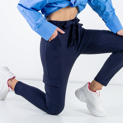 Pantalon cargo femme bleu marine avec poches - Vêtements