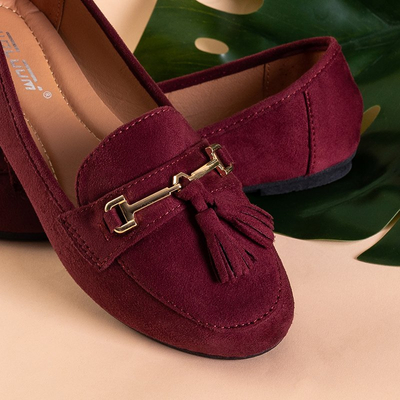 Mocassins femme en éco-daim bordeaux à franges Catriona - Chaussures