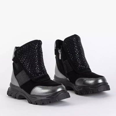 OUTLET Boots enfant noir et argent avec oxydes de zirconium Fruizo - Chaussures