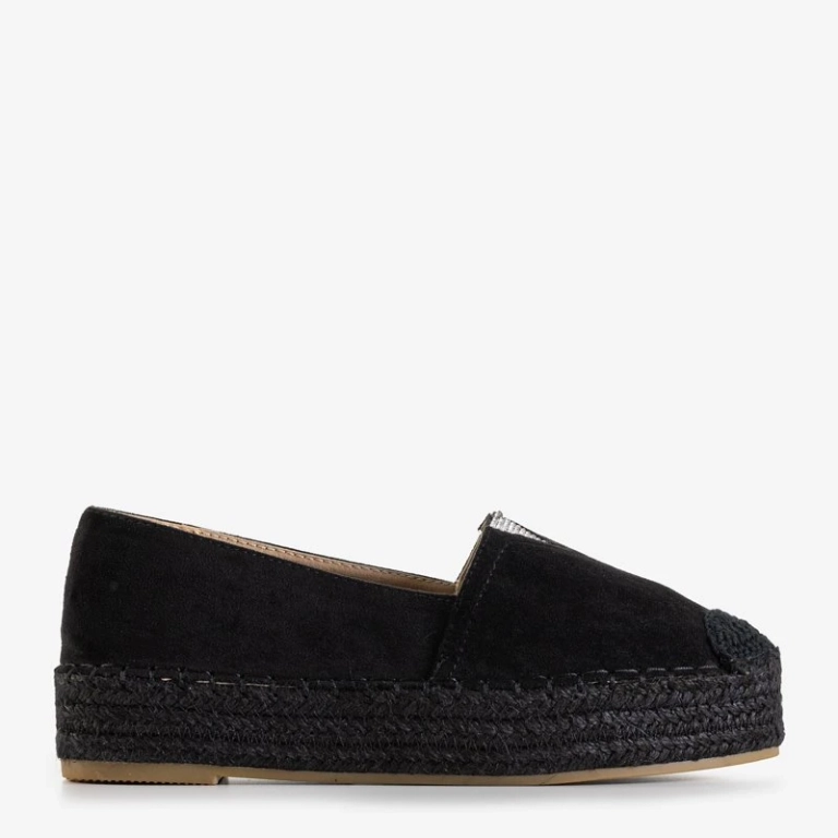 OUTLET Espadrilles noires pour femmes sur la plate-forme avec zircone cubique Asira - Chaussures