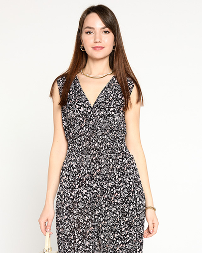 Combinaison longue noire à fleurs beiges pour femme - Vêtements