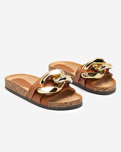 Chaussons marron pour femme avec décoration chez Fixci- Footwear