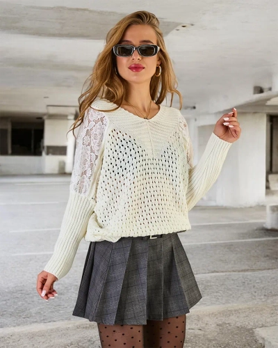 Royalfashion Pull ajouré pour femme avec dentelle