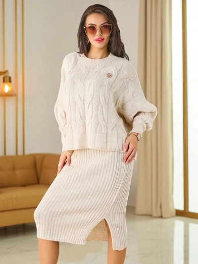 Royalfashion Ensemble pour femme en acrylique tressé avec pull et jupe Warm&Fuzzy
