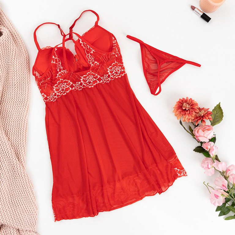 Jupon rouge femme avec empiècements en dentelle - Sous-vêtements