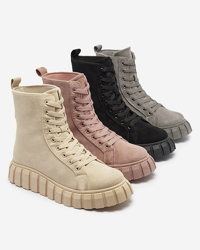 Bottes noires en cuir éco-suède pour femmes Alolu- Footwear