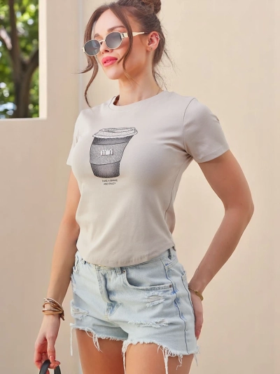 T-shirt en coton pour femmes Royalfashion avec imprimé en strass