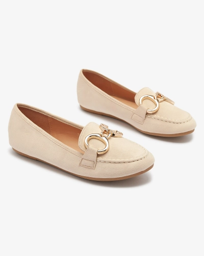 Mocassins pour femme en éco-suède beige avec embellissement Briseri - Chaussures