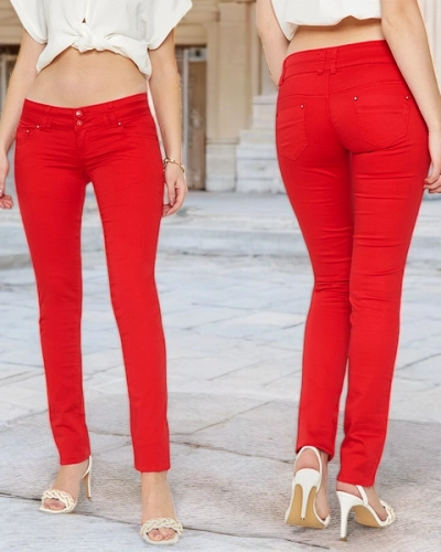 Pantalon rouge taille basse pour femmes en tissu - Vêtements