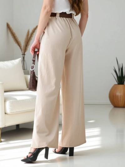 Royalfashion Pantalons larges pour femmes avec ceinture
