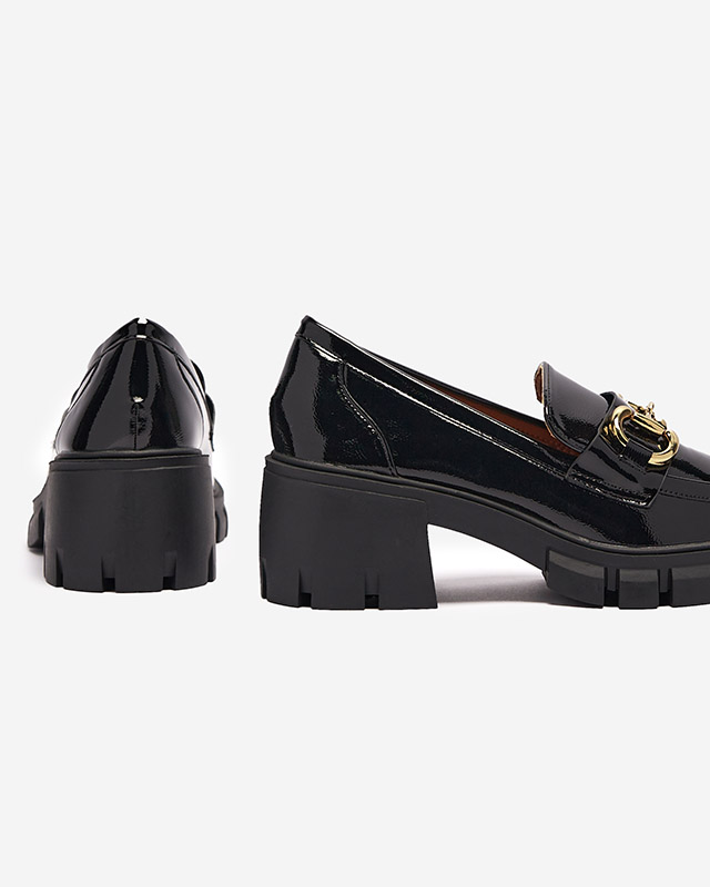 Mocassins noirs laqués pour femmes avec ornement Neriea - Chaussures