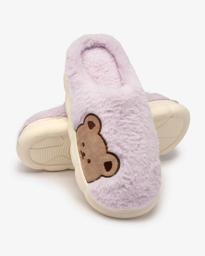 Royalfashion Pantoufles en fourrure pour femme avec ours en peluche en violet Fetemes