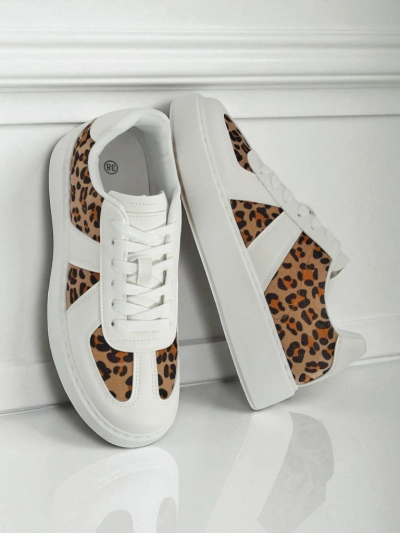 Baskets pour Femmes Calista Leopardia – Blanc Cuir Écologique Tissu Printemps 4cm