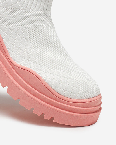 Bottines pour femmes blanches et roses à talon plat Seritis - Footwear
