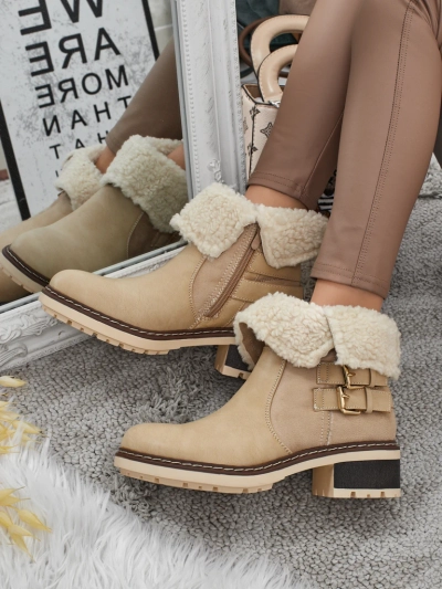 Botki damskie eko skórzane z kożuszkiem Kavira
