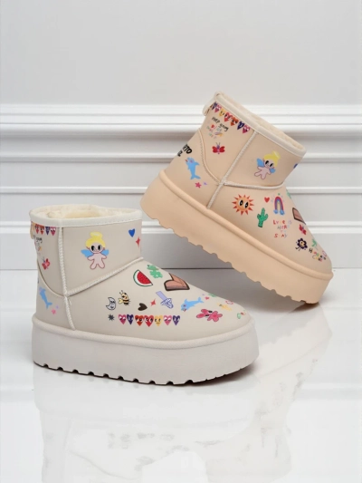 Bottines Lemuria - Bottes de Neige Cr\[egrave\]me Doodle \[agrave\] Semelle \[E]paisse Furrini