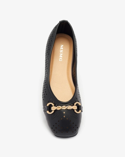 Ballerines ajourées noires pour femme avec ornement doré Serilla- Footwear