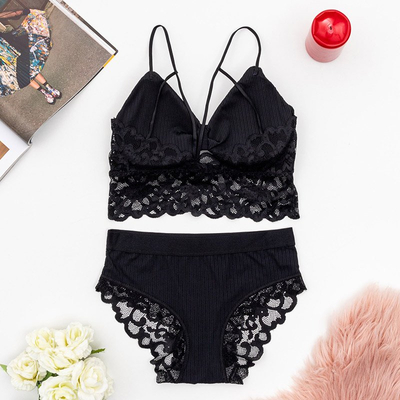 Ensemble lingerie femme noire avec dentelle - Sous-vêtements