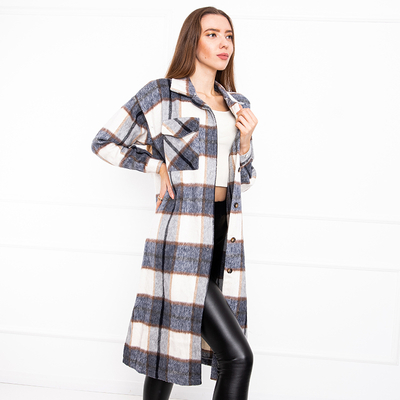 Chemise longue femme à carreaux bleu marine - Vêtements