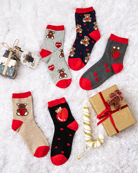 Royalfashion Lot de chaussettes longues pour femmes en cœurs 5/pack