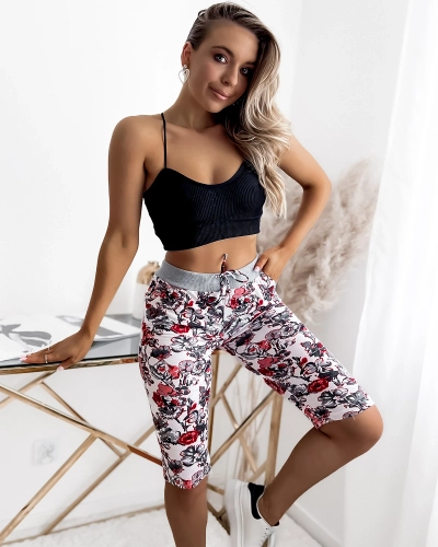 Short femme 3/4 gris et rouge à motifs GRANDE TAILLE - Vêtements