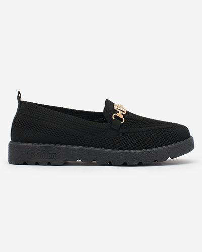 Royalfashion Mocassins en tissu noir pour femme avec ornements dorés Ertica