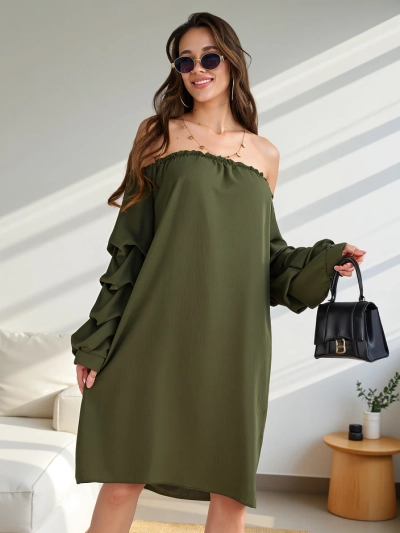 Royalfashion Robe lisse pour femmes inspirée du style espagnol avec volants