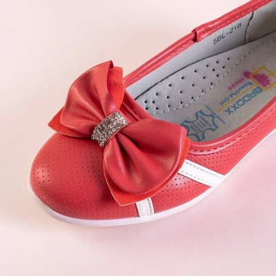 OUTLET Ballerines enfant rouges et blanches à nœud Portia - Chaussures