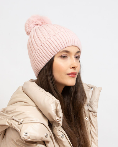 Bonnet gris brillant isolé pour femmes avec pompon - Accessoires