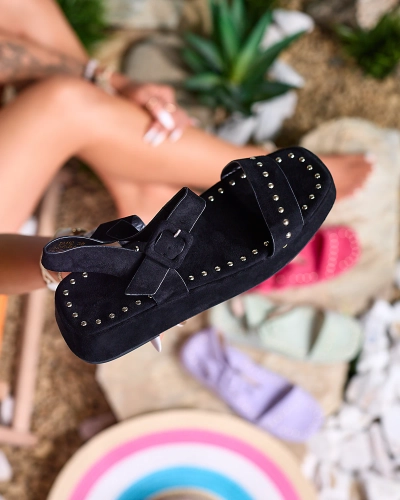 Sandales noires pour femmes avec strass Franssia - Footwear
