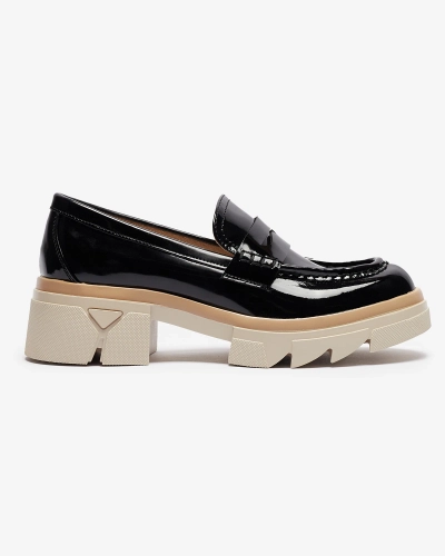 Mocassins en cuir verni écologique pour femme noir Sepop- Footwear