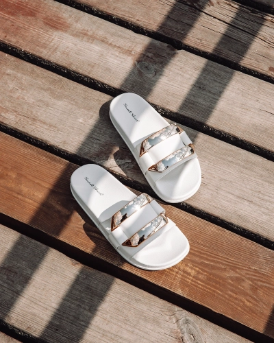 Chaussons femme blanc ornement Serina doré - Footwear