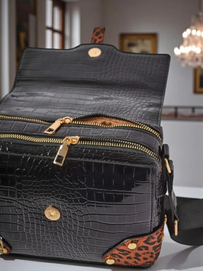Sac pour femmes Callista Nero - cuir de crocodile écologique, noir et marron