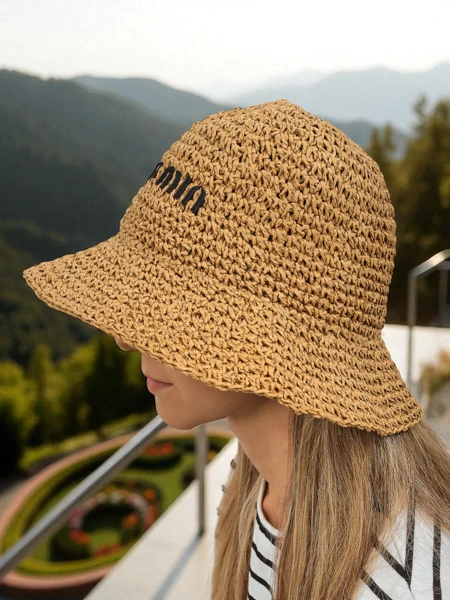Royalfashion Chapeau d'été bob avec inscription pour femmes
