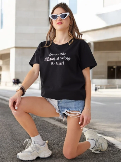 Royalfashion T-shirt en coton pour femmes Savourez le moment avec Refresh
