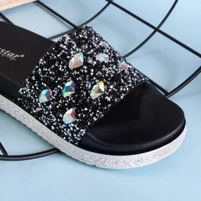 OUTLET Sandales compensées noires pour femmes avec oxydes de zirconium Sailor - Chaussures