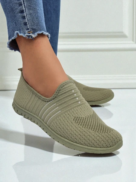 Mocassins pour femmes Hypatia Verde en tissu à enfiler avec semelle plate