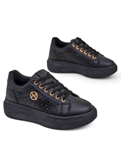 Baskets pour femmes Kalista Nero - plateformes noires en cuir écologique, collection printemps