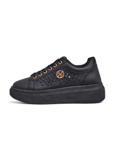 Baskets pour femmes Kalista Nero - plateformes noires en cuir écologique, collection printemps