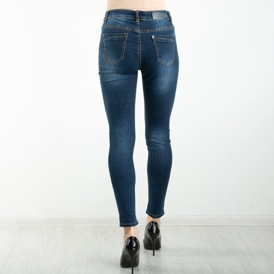 Jean femme bleu marine à décorations - Pantalon 1