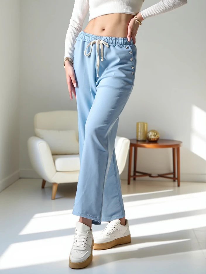 Pantalons de jogging larges pour femmes Royalfashion en viscose avec zirconia