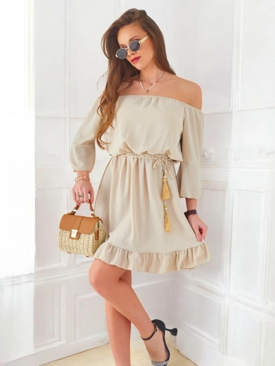 Robe mini femme Royalfashion épaules dénudées avec manches longues et strass