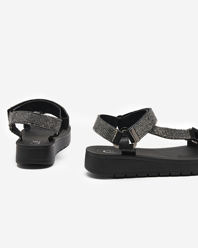 Sandales pour femmes avec zircons en noir Qroc- Footwear