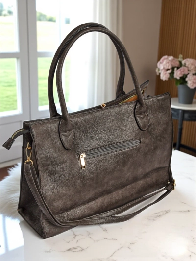 Sac à main en cuir pour femme Etruria Classica Elegante gris 41x31x14 cm