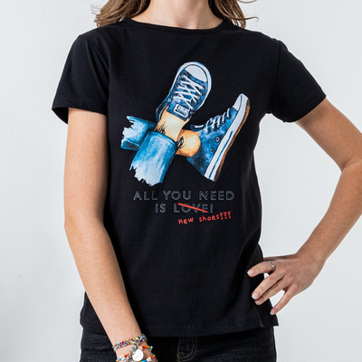 T-shirt femme en coton noir à imprimé - Vêtements